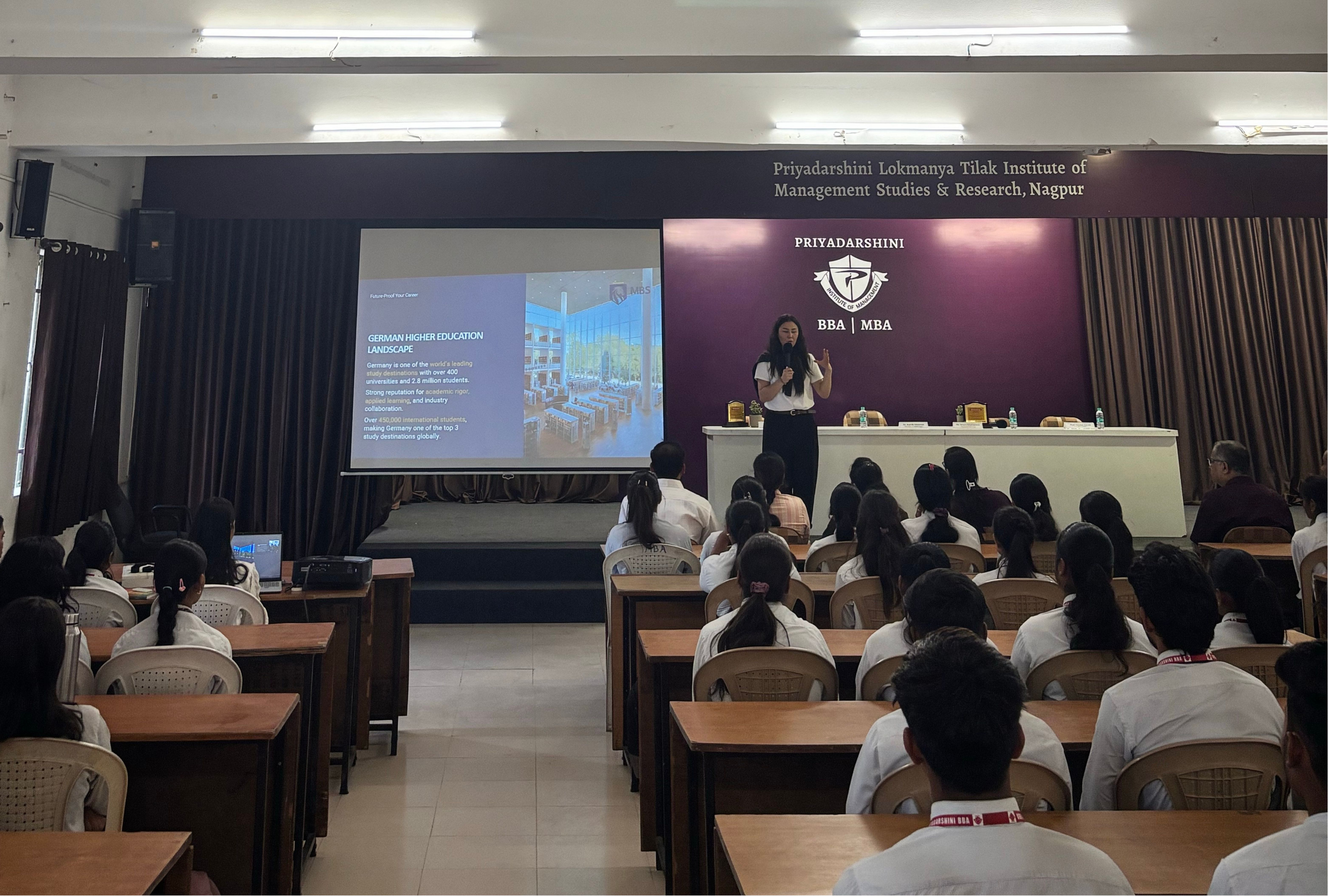 Ms. Sevara Khaitmetova addressing students during the expert session at Priyadarshini LTIMSR