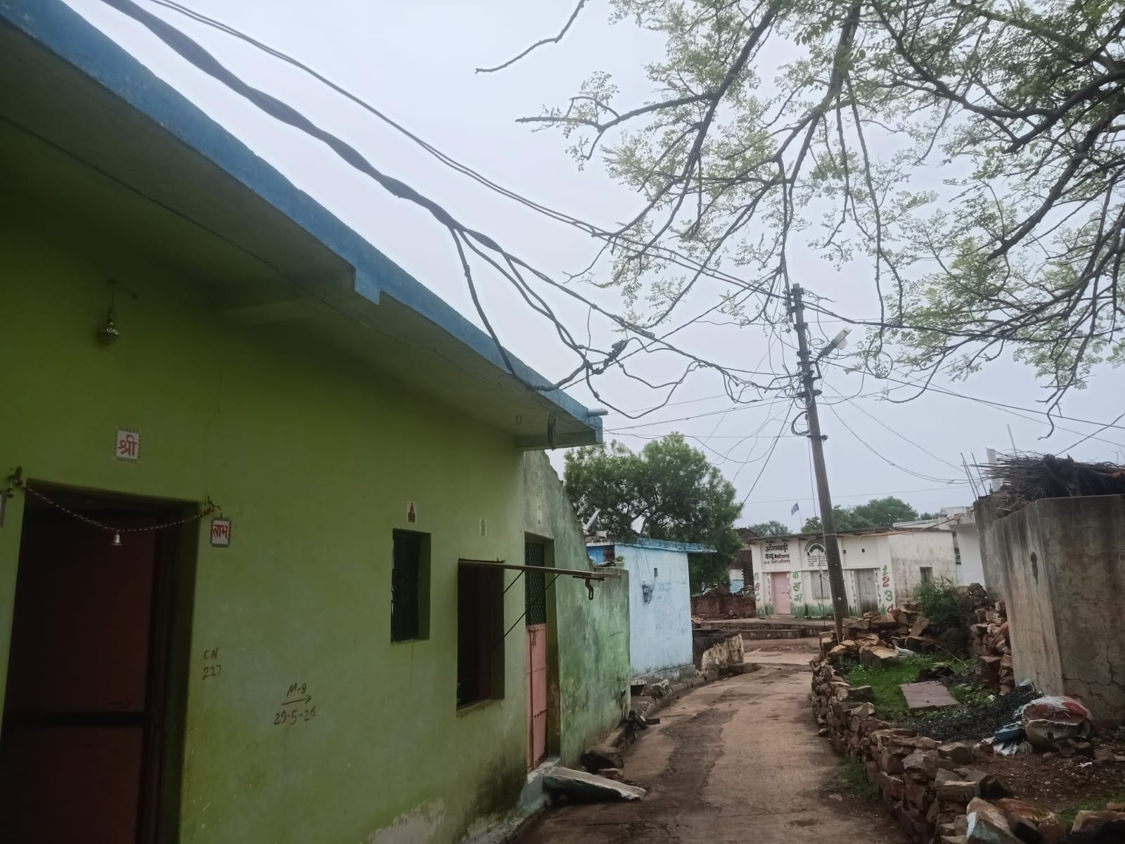 बटियागढ़ हरिजन मोहल्ले में जमीन से नीची लटकती बिजली लाइनें